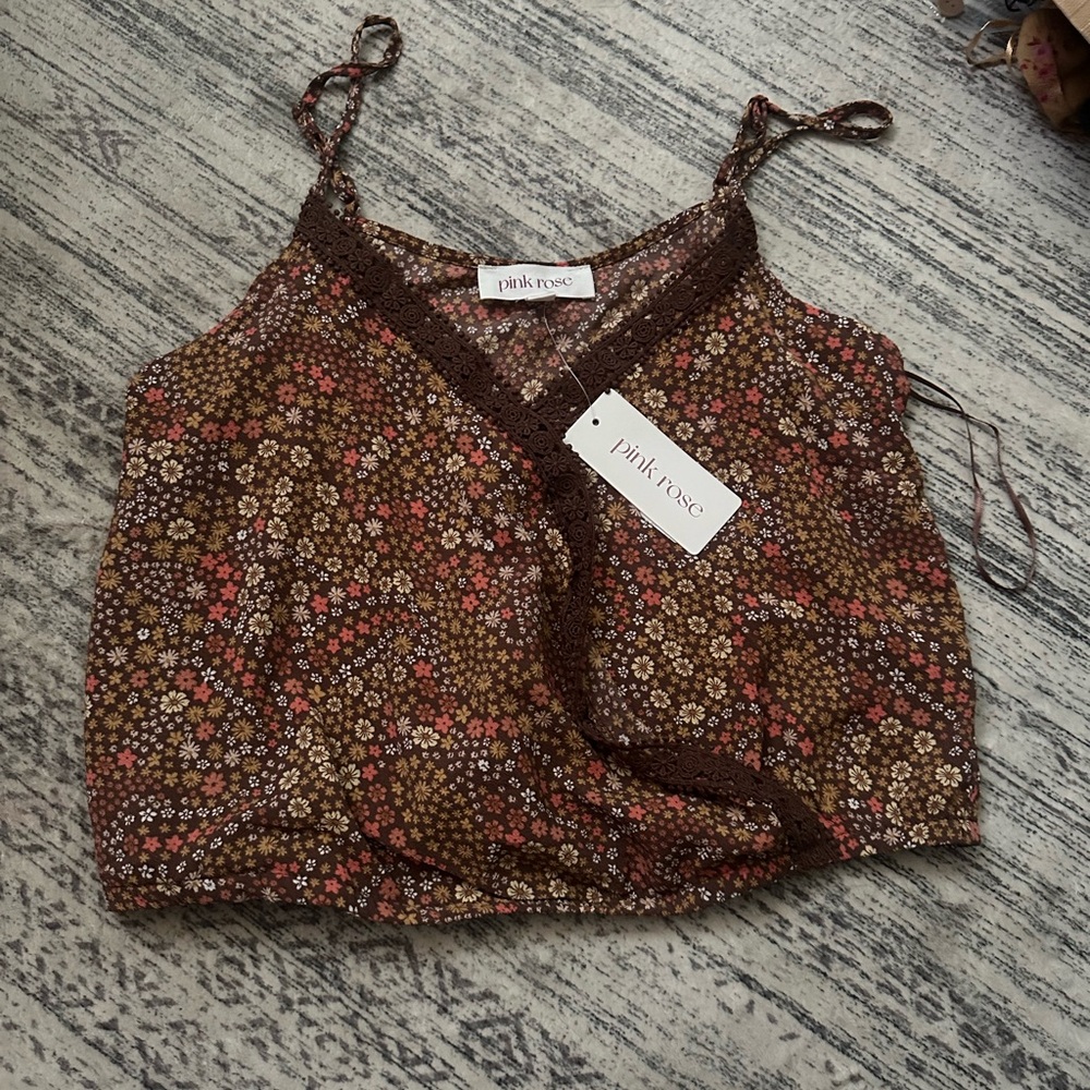 Pink Rose Women's Floral Brown Top